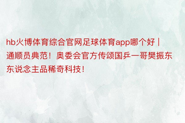 hb火博体育综合官网足球体育app哪个好 | 通顺员典范！奥委会官方传颂国乒一哥樊振东东说念主品稀奇科技！