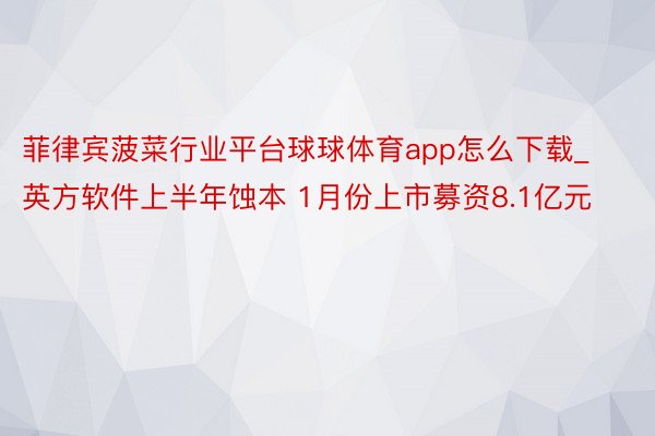 菲律宾菠菜行业平台球球体育app怎么下载_英方软件上半年蚀本 1月份上市募资8.1亿元